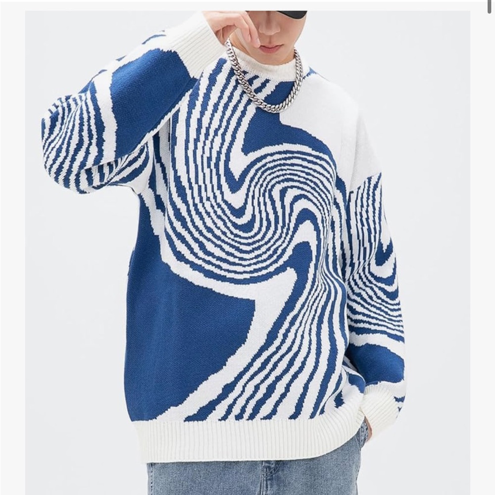 Blue and White Men's Sweater